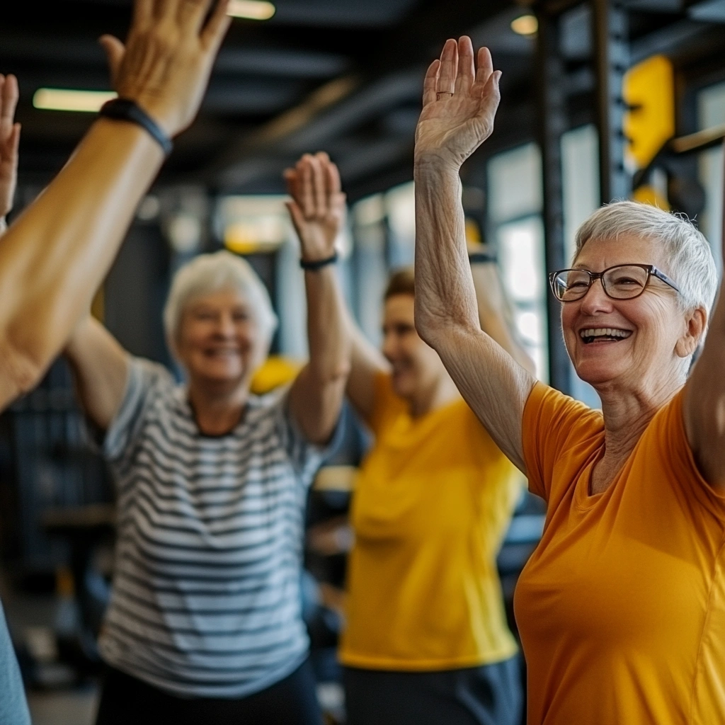 Щаслива група пенсіонерів після заняття спортом