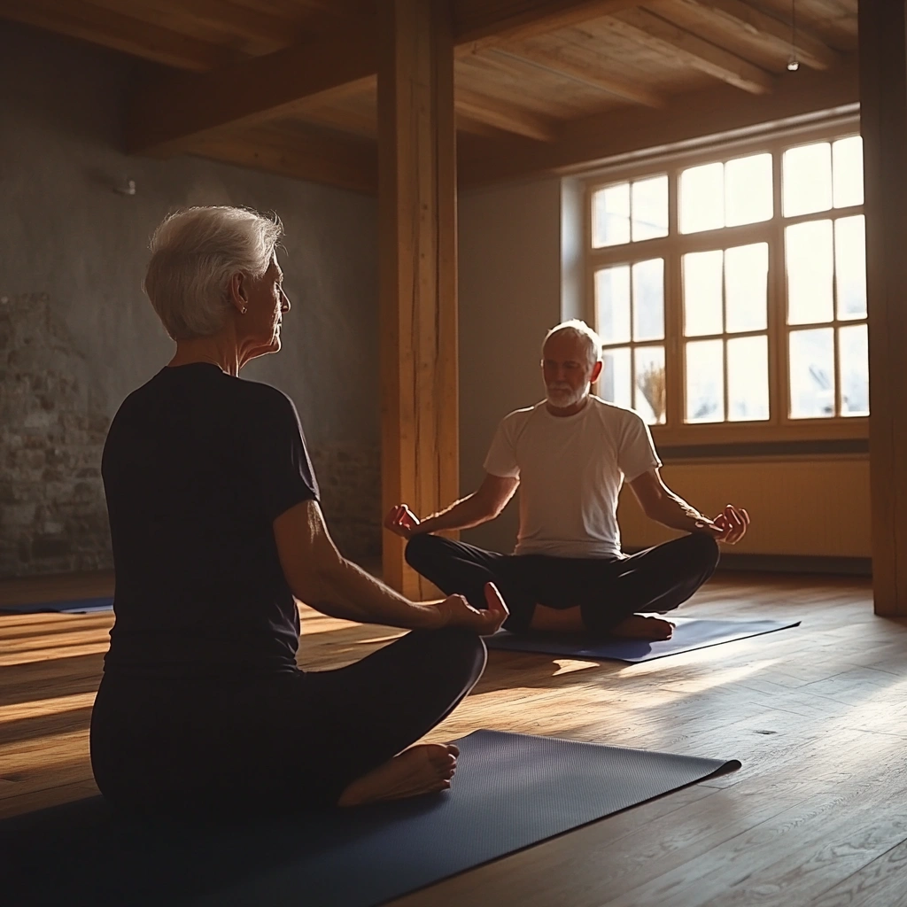 Заняття з йоги для пенсіонерів у затишному залі