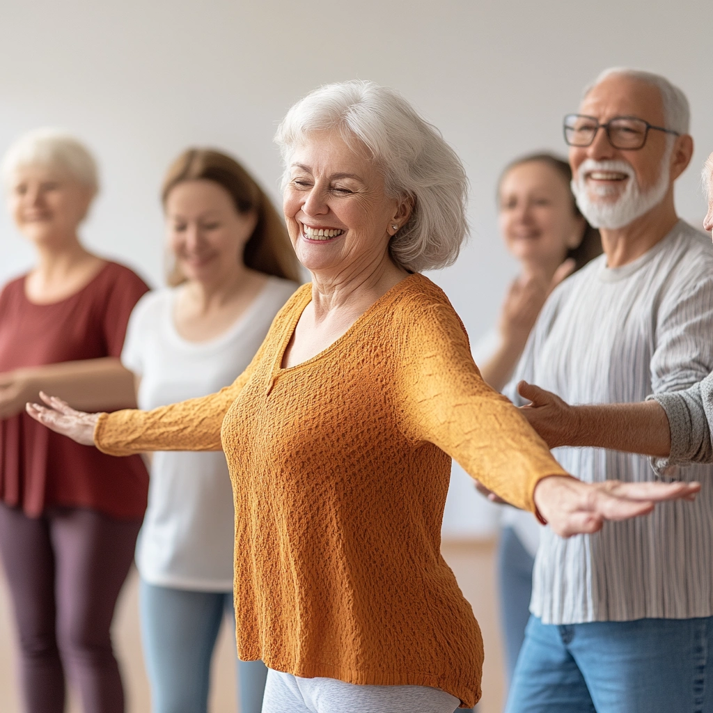 Танцювальне заняття для літніх людей в яскравому залі